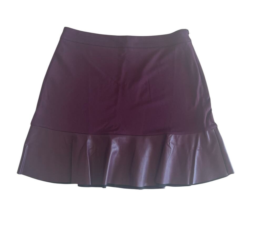 MICHAEL MICHAEL KORS BURGUNDY VEGAN FAUX LEATHER PONTE KNIT SKIRT NWT LARGE
